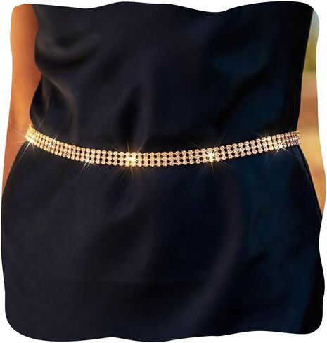 REETAN Gold Rhinestone Waist Chains Sparkly Fashion Belly Body Jewelry for Women in Saudi Arabia