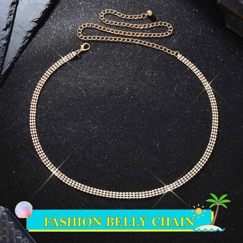 REETAN Gold Rhinestone Waist Chains Sparkly Fashion Belly Body Jewelry for Women in Saudi Arabia