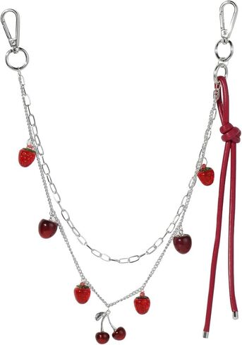 Cute Cherry Strawberry Pendant Pant Chain Double Layers Jean Chain Metal Pocket Waist Wallet Chain Hip Hop Body Chain for Women Girls in Saudi Arabia
