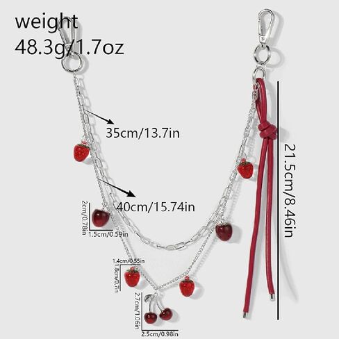 Cute Cherry Strawberry Pendant Pant Chain Double Layers Jean Chain Metal Pocket Waist Wallet Chain Hip Hop Body Chain for Women Girls in Saudi Arabia