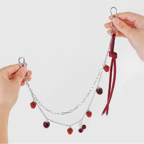 Cute Cherry Strawberry Pendant Pant Chain Double Layers Jean Chain Metal Pocket Waist Wallet Chain Hip Hop Body Chain for Women Girls in Saudi Arabia