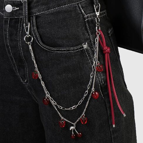 Cute Cherry Strawberry Pendant Pant Chain Double Layers Jean Chain Metal Pocket Waist Wallet Chain Hip Hop Body Chain for Women Girls in Saudi Arabia