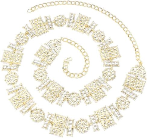 Aheli Ethnic Gold Plated Kundan Studded Kamarband Belly Chain Gift for Women Fancy Wedding Engagement Function Jewelry Gift White in Saudi Arabia