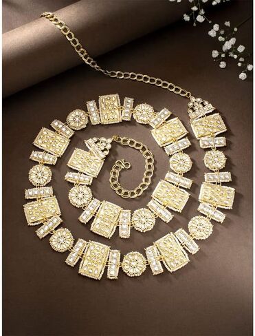 Aheli Ethnic Gold Plated Kundan Studded Kamarband Belly Chain Gift for Women Fancy Wedding Engagement Function Jewelry Gift White in Saudi Arabia