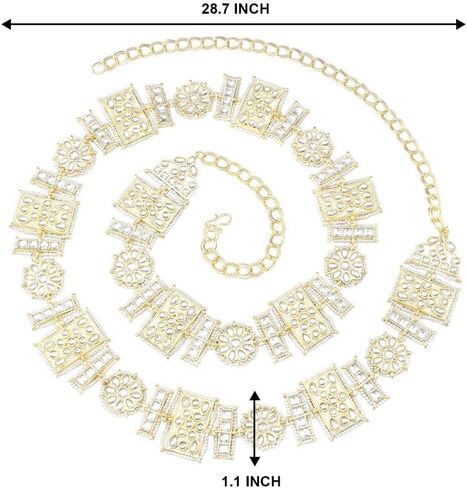 Aheli Ethnic Gold Plated Kundan Studded Kamarband Belly Chain Gift for Women Fancy Wedding Engagement Function Jewelry Gift White in Saudi Arabia