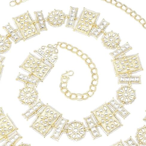 Aheli Ethnic Gold Plated Kundan Studded Kamarband Belly Chain Gift for Women Fancy Wedding Engagement Function Jewelry Gift White in Saudi Arabia