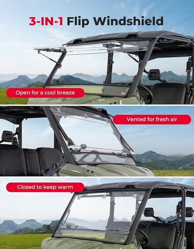 KEMIMOTO 3-in-1 Flip Windshield Compatible with Can-Am Defender & Defender Max HD5/HD8/HD10, Scratch Resistant Hard Coated 1/4" Thick Polycarbonate Front Full Windshield (Clear) in Saudi Arabia