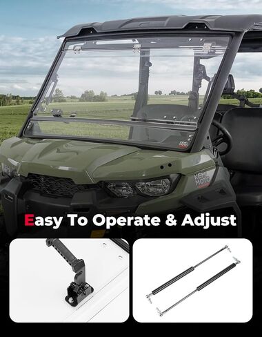 KEMIMOTO 3-in-1 Flip Windshield Compatible with Can-Am Defender & Defender Max HD5/HD8/HD10, Scratch Resistant Hard Coated 1/4" Thick Polycarbonate Front Full Windshield (Clear) in Saudi Arabia