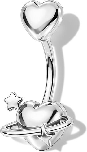 OUFER 14G Heart Belly Button Rings made of 316L Surgical Steel, Minimalist Star Belly Piercing Jewelry, Romantic Navel Rings for Women in Saudi Arabia