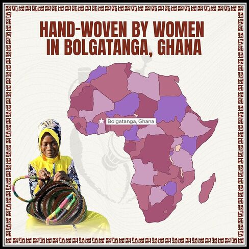 Africa Heartwood Project - Deluxe Large Oval Colorful African Basket with Leather Handle - Classic Heartwood Bolga Market Basket from Women in Bolgatanga, Ghana - 18" Oval Flat-packed in Kuwait