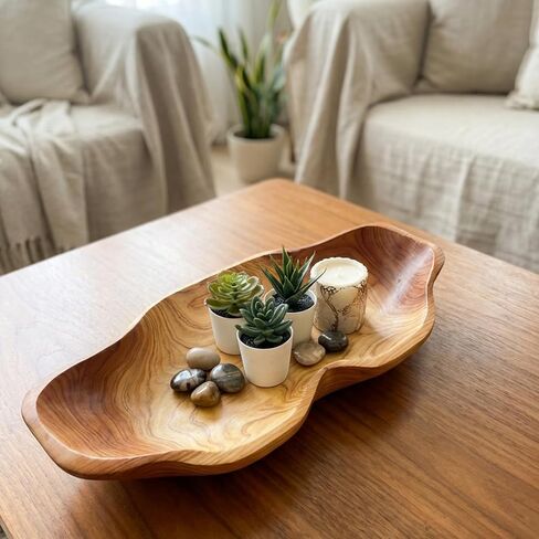ZOY&TORA Large Handmade Decorative Wooden Dough Bowl, Natural Wood Grain Finish,Kitchen Coffee Dining Table Centerpiece Decor Tray,Farmhouse Style,driftwood bowls in Saudi Arabia