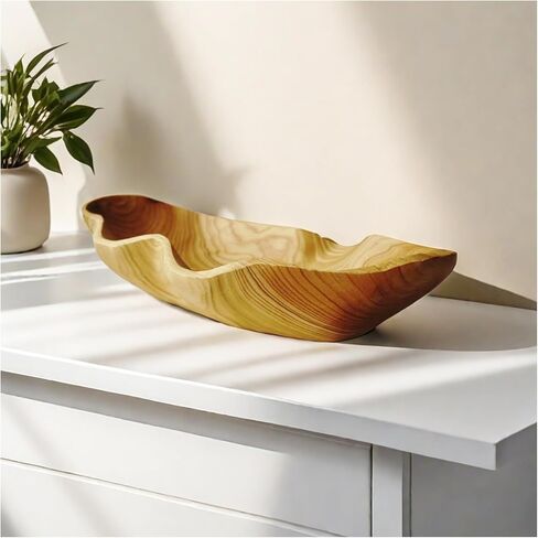 ZOY&TORA Large Handmade Decorative Wooden Dough Bowl, Natural Wood Grain Finish,Kitchen Coffee Dining Table Centerpiece Decor Tray,Farmhouse Style,driftwood bowls in Saudi Arabia