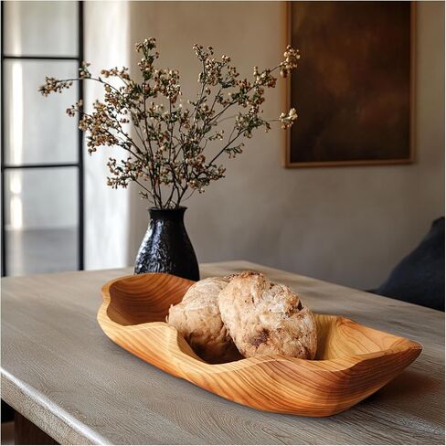 ZOY&TORA Large Handmade Decorative Wooden Dough Bowl, Natural Wood Grain Finish,Kitchen Coffee Dining Table Centerpiece Decor Tray,Farmhouse Style,driftwood bowls in Saudi Arabia