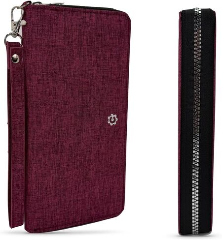 Caroline Zip Around Continental Clutch Wallet with RFID Blocking,13 Slots, Phone Pocket, Pen holder, Cash slot, check pocket, ID windows, Back Pocket, Key slots, & Premium Gift Box, (Canvas, Burgundy) in Saudi Arabia