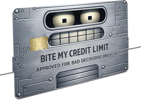 Bite My Credit Limit - غطاء ملصق جلدي لبطاقة الائتمان - عبوة من قطعتين - تصميم محاكاة ساخرة للوحة معدنية بوجه روبوت مضحك in Kuwait