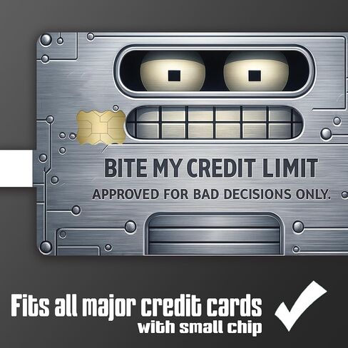 Bite My Credit Limit - غطاء ملصق جلدي لبطاقة الائتمان - عبوة من قطعتين - تصميم محاكاة ساخرة للوحة معدنية بوجه روبوت مضحك in Kuwait