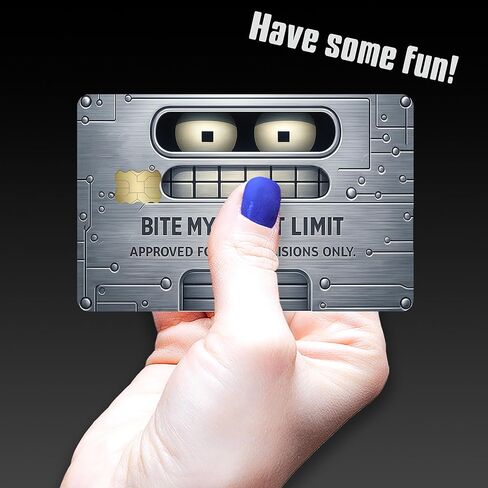 Bite My Credit Limit - غطاء ملصق جلدي لبطاقة الائتمان - عبوة من قطعتين - تصميم محاكاة ساخرة للوحة معدنية بوجه روبوت مضحك in Kuwait