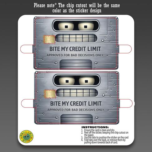 Bite My Credit Limit - غطاء ملصق جلدي لبطاقة الائتمان - عبوة من قطعتين - تصميم محاكاة ساخرة للوحة معدنية بوجه روبوت مضحك in Kuwait