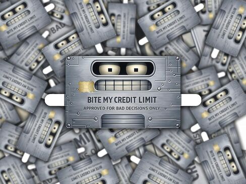 Bite My Credit Limit - غطاء ملصق جلدي لبطاقة الائتمان - عبوة من قطعتين - تصميم محاكاة ساخرة للوحة معدنية بوجه روبوت مضحك in Kuwait