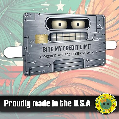 Bite My Credit Limit - غطاء ملصق جلدي لبطاقة الائتمان - عبوة من قطعتين - تصميم محاكاة ساخرة للوحة معدنية بوجه روبوت مضحك in Kuwait