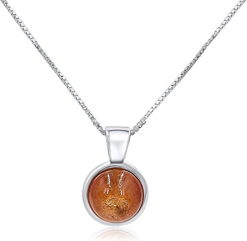 Natural gemstone 8mm round pendant with white gold over 925 sterling silver bezel cabochon plate and box chain, real genuine dainty birthstone gift for her, uniquelan jewelry in Saudi Arabia