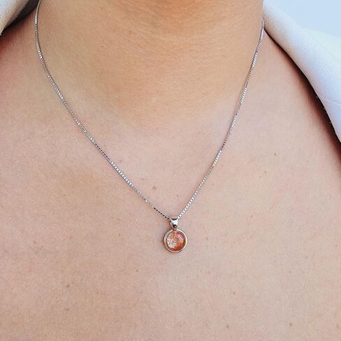 Natural gemstone 8mm round pendant with white gold over 925 sterling silver bezel cabochon plate and box chain, real genuine dainty birthstone gift for her, uniquelan jewelry in Saudi Arabia