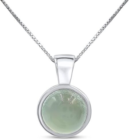 Natural gemstone 8mm round pendant with white gold over 925 sterling silver bezel cabochon plate and box chain, real genuine dainty birthstone gift for her, uniquelan jewelry in Saudi Arabia