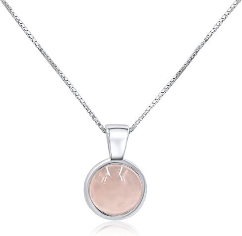 Natural gemstone 8mm round pendant with white gold over 925 sterling silver bezel cabochon plate and box chain, real genuine dainty birthstone gift for her, uniquelan jewelry in Saudi Arabia