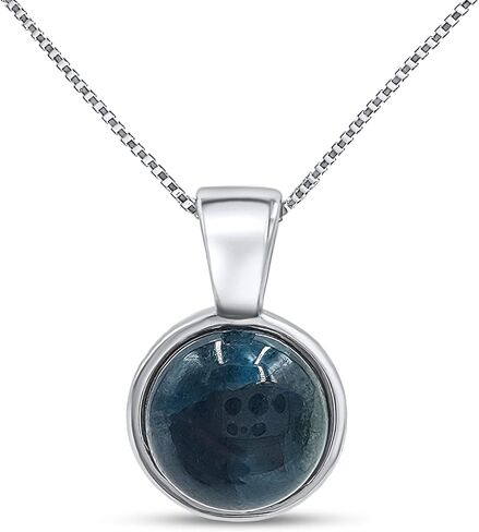 Natural gemstone 8mm round pendant with white gold over 925 sterling silver bezel cabochon plate and box chain, real genuine dainty birthstone gift for her, uniquelan jewelry in Saudi Arabia