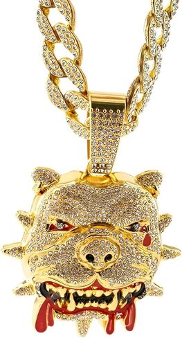 الرجال الهيب هوب حجر الراين الكلب رئيس قلادة قلادة روك مغني الراب المجوهرات، القوطية الشرير الصخرة مثلج خارج الذهب البلدغ رئيس الكوبي سلسلة الارتباط للرجال in Kuwait