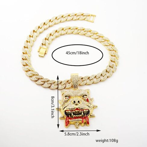 الرجال الهيب هوب حجر الراين الكلب رئيس قلادة قلادة روك مغني الراب المجوهرات، القوطية الشرير الصخرة مثلج خارج الذهب البلدغ رئيس الكوبي سلسلة الارتباط للرجال in Kuwait