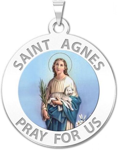 PicturesOnGold.com Saint Agnes of Rome Round Religious Color Medal - 3/4 Inch Size of a Nickel -Sterling Silver in Saudi Arabia