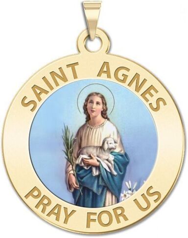 PicturesOnGold.com Saint Agnes of Rome Round Religious Color Medal - 3/4 Inch Size of a Nickel -Sterling Silver in Saudi Arabia