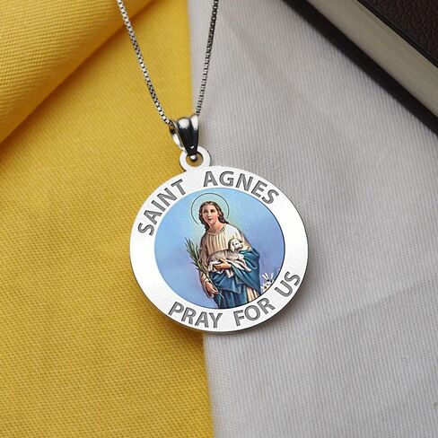 PicturesOnGold.com Saint Agnes of Rome Round Religious Color Medal - 3/4 Inch Size of a Nickel -Sterling Silver in Saudi Arabia