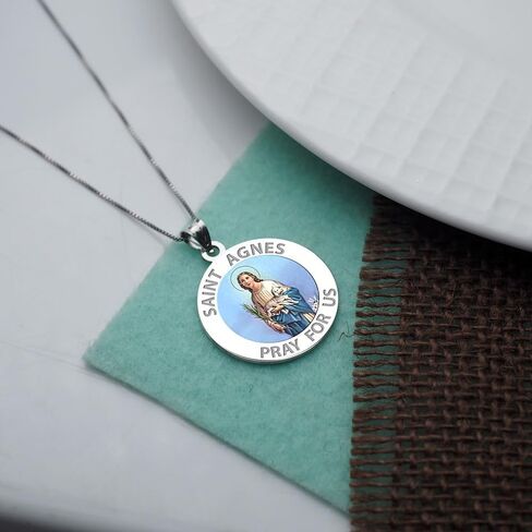 PicturesOnGold.com Saint Agnes of Rome Round Religious Color Medal - 3/4 Inch Size of a Nickel -Sterling Silver in Saudi Arabia