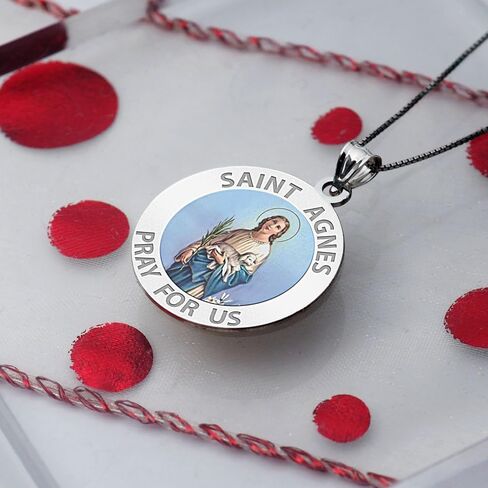 PicturesOnGold.com Saint Agnes of Rome Round Religious Color Medal - 3/4 Inch Size of a Nickel -Sterling Silver in Saudi Arabia