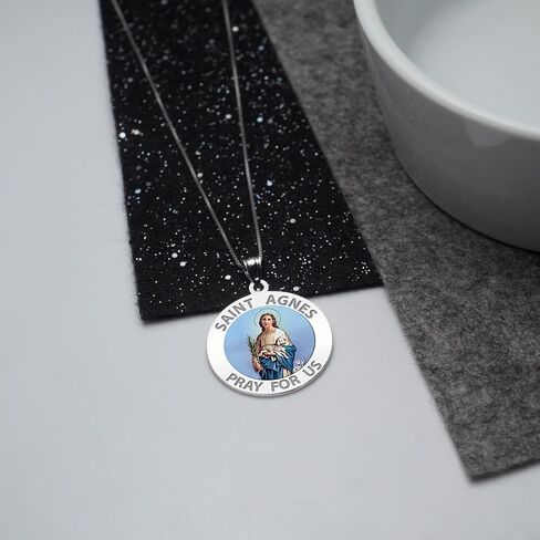 PicturesOnGold.com Saint Agnes of Rome Round Religious Color Medal - 3/4 Inch Size of a Nickel -Sterling Silver in Saudi Arabia