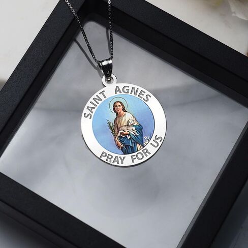 PicturesOnGold.com Saint Agnes of Rome Round Religious Color Medal - 3/4 Inch Size of a Nickel -Sterling Silver in Saudi Arabia