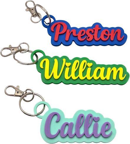 Custom Personalized Name Keychain, Multicolor Plastic, Small, Lightweight, Bubble Font Nametag, with Swivel Clasp and Metal Loop, for Kids Backpacks and Lunch Boxes in Saudi Arabia
