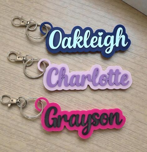 Custom Personalized Name Keychain, Multicolor Plastic, Small, Lightweight, Bubble Font Nametag, with Swivel Clasp and Metal Loop, for Kids Backpacks and Lunch Boxes in Saudi Arabia