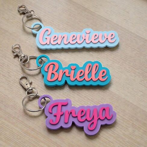 Custom Personalized Name Keychain, Multicolor Plastic, Small, Lightweight, Bubble Font Nametag, with Swivel Clasp and Metal Loop, for Kids Backpacks and Lunch Boxes in Saudi Arabia