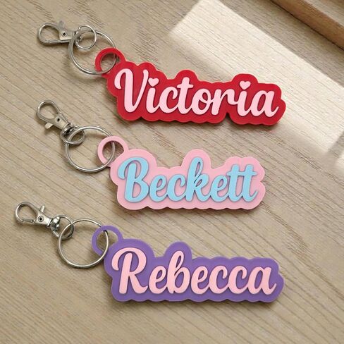 Custom Personalized Name Keychain, Multicolor Plastic, Small, Lightweight, Bubble Font Nametag, with Swivel Clasp and Metal Loop, for Kids Backpacks and Lunch Boxes in Saudi Arabia