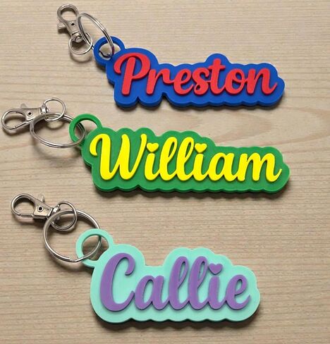 Custom Personalized Name Keychain, Multicolor Plastic, Small, Lightweight, Bubble Font Nametag, with Swivel Clasp and Metal Loop, for Kids Backpacks and Lunch Boxes in Saudi Arabia