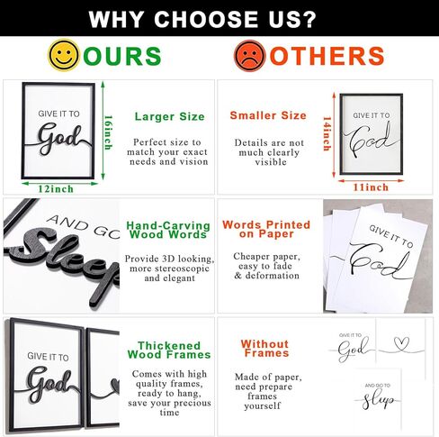 3D Wood Faith Hope Love Wall Decor, Christian Wall Art Bible Verses Wall Decor Scripture Wall Art for Bedroom Bathroom Kitchen Living Room Office(12x16 inches, Set of 3, Framed) in Kuwait