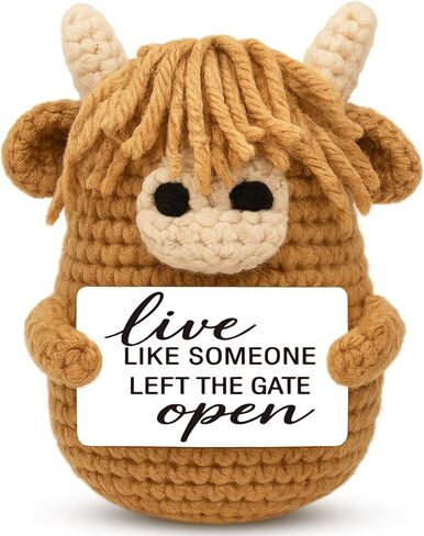 Funny Positive Highland Cow - Emotional Comfort Support Gifts for Women Men Best Friend - Inspirational Crochet Desk Decor - Courage Encouragement Gift for Coworker Mom Dad, Retirement New Beginning in Kuwait