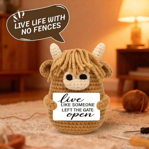 Funny Positive Highland Cow - Emotional Comfort Support Gifts for Women Men Best Friend - Inspirational Crochet Desk Decor - Courage Encouragement Gift for Coworker Mom Dad, Retirement New Beginning in Kuwait