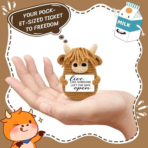 Funny Positive Highland Cow - Emotional Comfort Support Gifts for Women Men Best Friend - Inspirational Crochet Desk Decor - Courage Encouragement Gift for Coworker Mom Dad, Retirement New Beginning in Kuwait