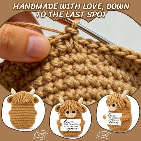 Funny Positive Highland Cow - Emotional Comfort Support Gifts for Women Men Best Friend - Inspirational Crochet Desk Decor - Courage Encouragement Gift for Coworker Mom Dad, Retirement New Beginning in Kuwait