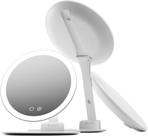 مرآة مكياج مكبرة للسفر من فانسي 10 مرات مع أضواء، قابلة لإعادة الشحن، حامل بارتفاع 8 بوصات، 3 أوضاع ألوان قابلة للتعتيم، مرآة زينة LED محمولة (أبيجيل) in Kuwait