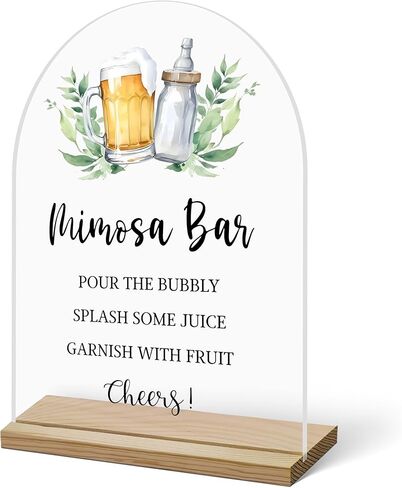 Mimosa Bar Sign, Acrylic Signs with Wood Stand for Gender Reveal Party, Champagne Sign Bubbly Bar, Acrylic Decor with Holder for Baby Shower Party, 12 in Saudi Arabia